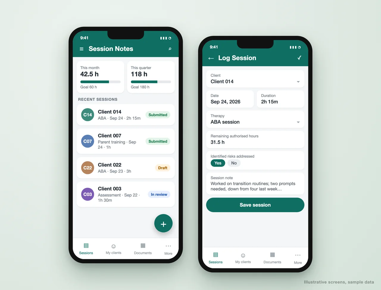 Therapy practice portal dashboard built by Greenwolf Tech Labs